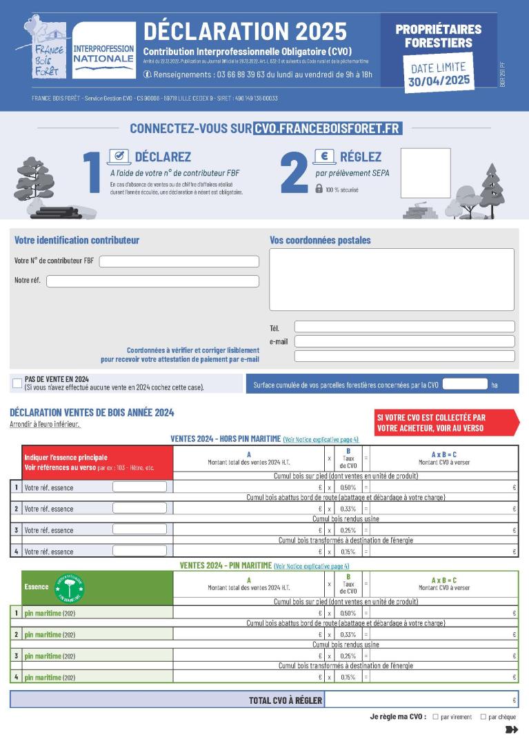 Bordereau de déclaration CVO